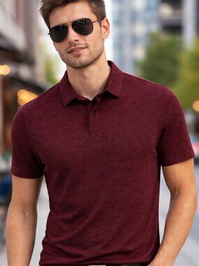 NWT Alfani Alfatech Performance Polo  Medium Heathered Maroon Golf Shirt